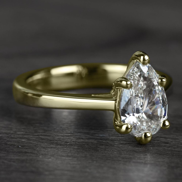 1.00 Carat Pear Diamond Cathedral Solitaire Engagement Ring in Yellow Gold