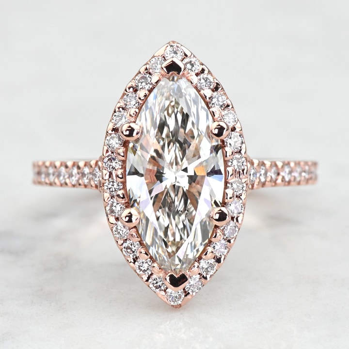 2 Carat Lab Grown Marquise Diamond Rose Gold Halo Engagement Ring