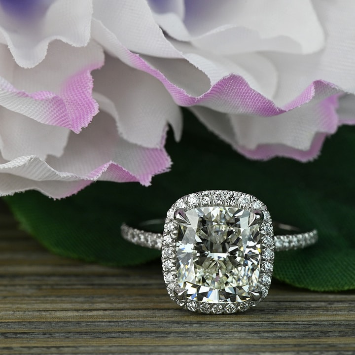 Carat Lab Created Cushion Diamond Delicate Halo Engagement Ring