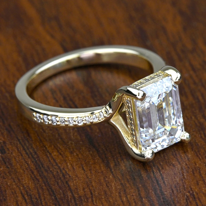 3 Carat Lab Grown Emerald Diamond Split Shank Pave Engagement Ring
