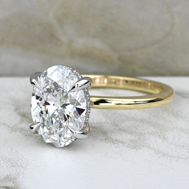 3 Carat Lab Grown Oval Diamond Two-Tone Hidden Halo Engagement Ring