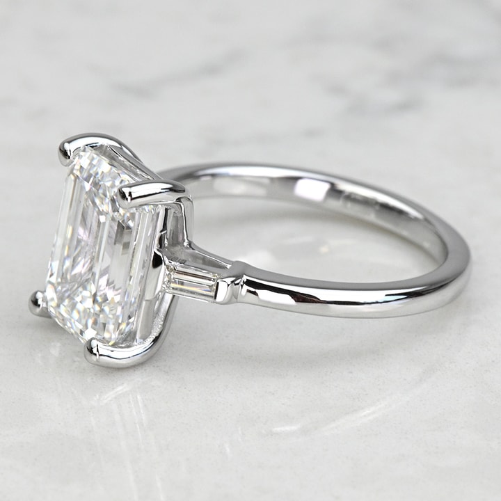 4 Carat Lab Created Emerald Diamond Engagement Ring with Baguette Side ...
