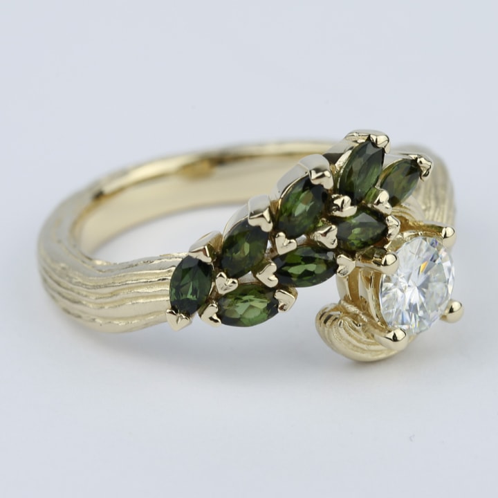 Nature Inspired Tree Engagement Ring With Engraved Bark