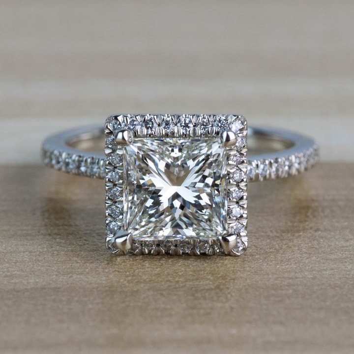 Delicate Carat Princess Halo Diamond Engagement Ring