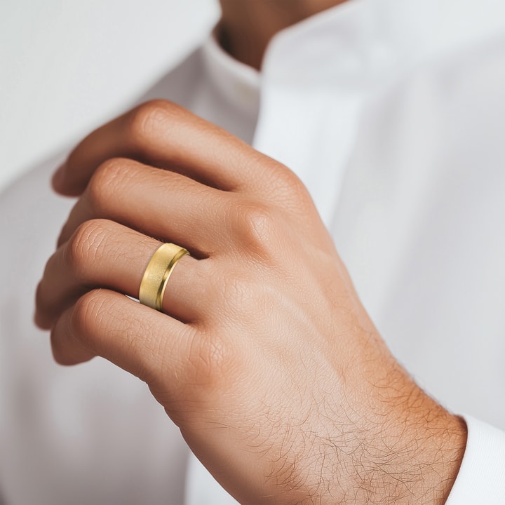 7 Mm Beveled Edge Matte Mens Wedding Band In Gold