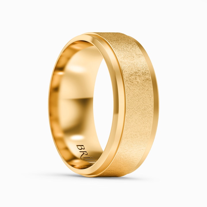 7 Mm Beveled Edge Matte Mens Wedding Band In Gold