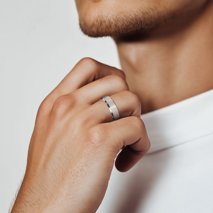 Carved Beveled Men's Wedding Ring in White Gold (6mm)
