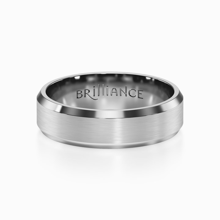 Carved Beveled Men's Wedding Ring in White Gold (6mm)