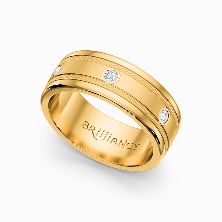 Diamond Eternity Milgrain Men's Wedding Ring in Yellow Gold (8mm)