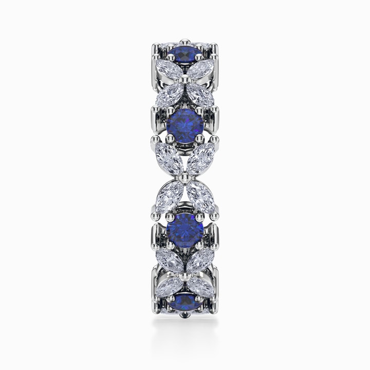 Floral Cluster Diamond and Sapphire Wedding Ring in Platinum Floral Cluster Diamond and Sapphire Wedding Ring in Platinum