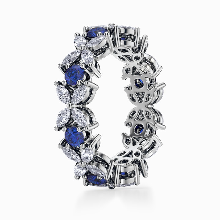 Floral Cluster Diamond and Sapphire Wedding Ring in Platinum Floral Cluster Diamond and Sapphire Wedding Ring in Platinum