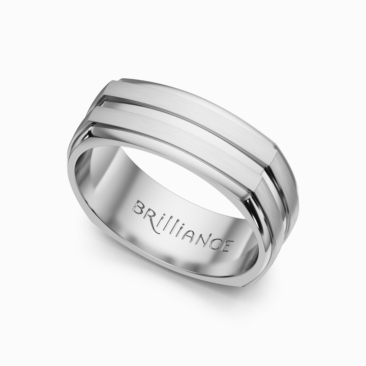 Four-Sided Satin Men's Wedding Ring in White Gold (7.5mm)