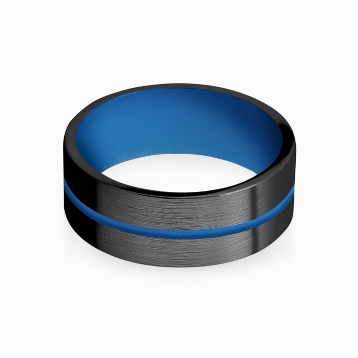 Blue Line Rings For Men The Thin Blue Line Mens Ring - Zirconium & Blue Cerakote (8mm)