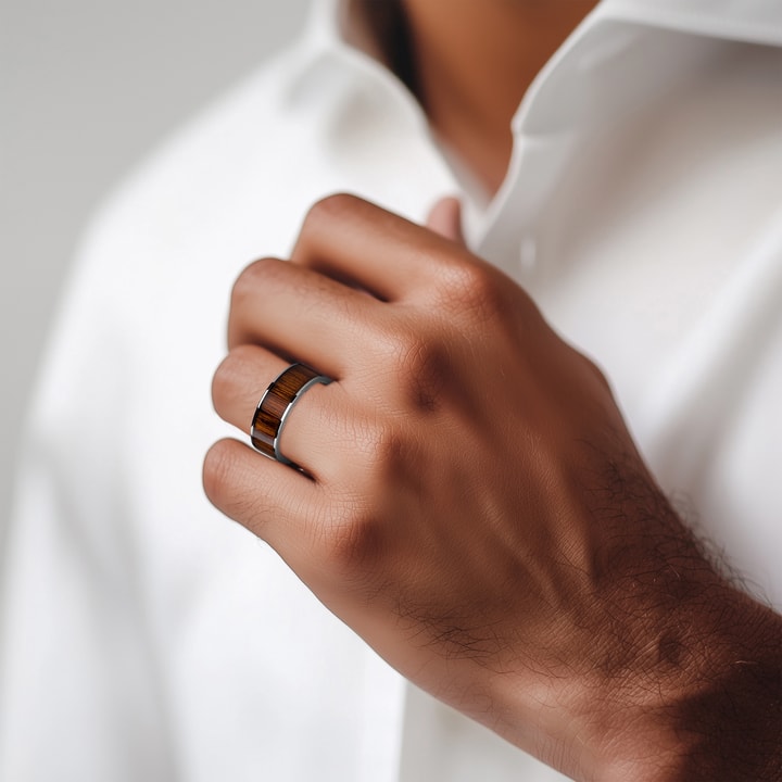 KINRADEN ムビンゴウッドリング Wide Koa Wood Inlay Men's Wedding Ring in Tungsten (8mm)