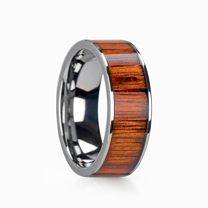 Wide Koa Wood Inlay Men's Wedding Ring in Tungsten (8mm)
