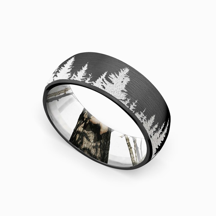Mountain Tree Alpine Skiing Sterling Silver Ring - .925 Silver Band Sizes 4-10 For Men & Women