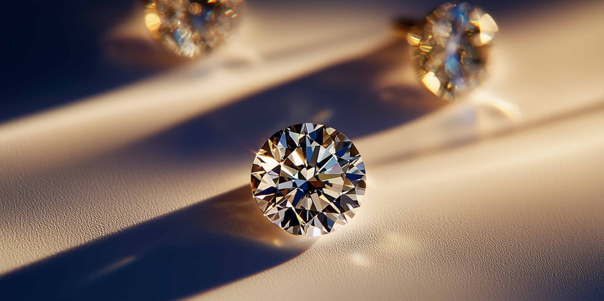 Round cut diamonds on white surface in the sunlight