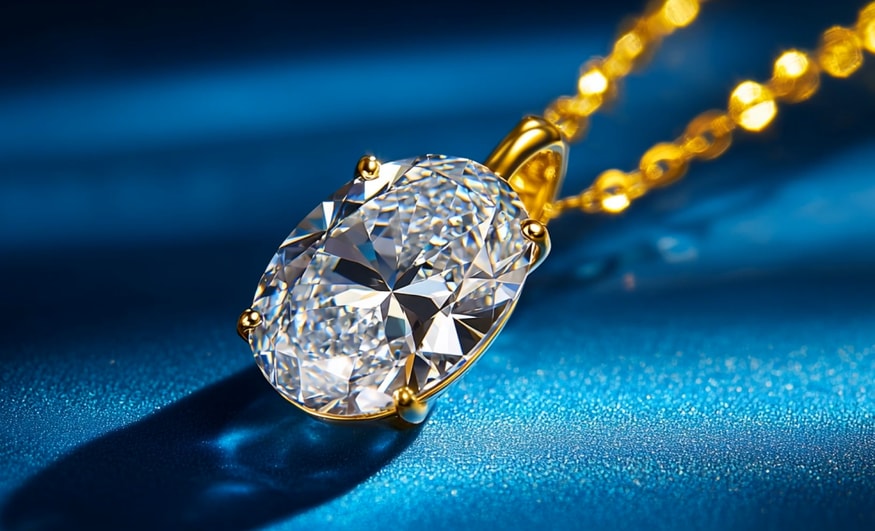 Diamond necklace on white glossy surface