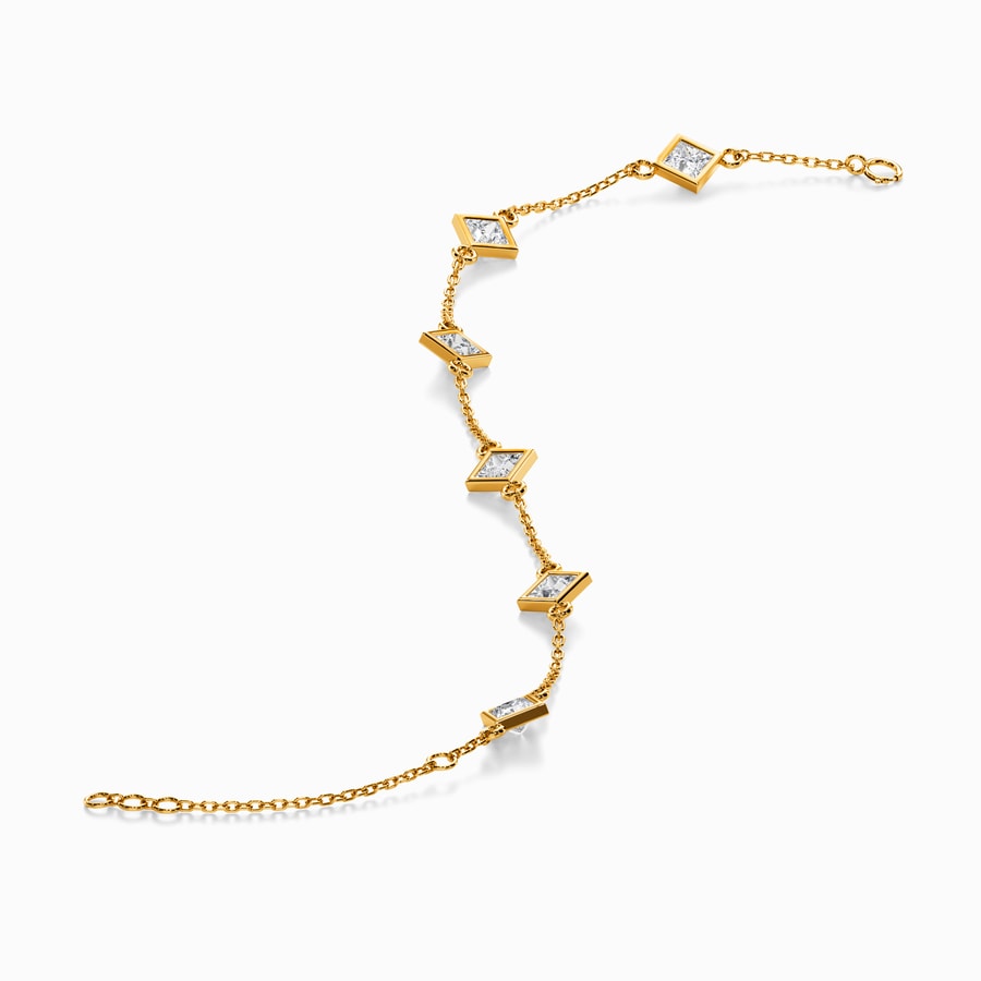 Bezel Princess Lab Diamond Station Chain Bracelet in Yellow Gold (1.50 Carat)