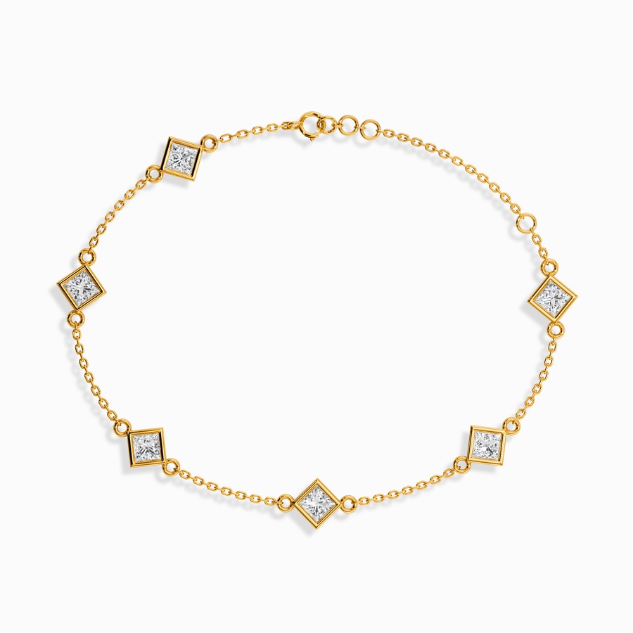 Bezel Princess Lab Diamond Station Chain Bracelet in Yellow Gold (1.50 Carat)
