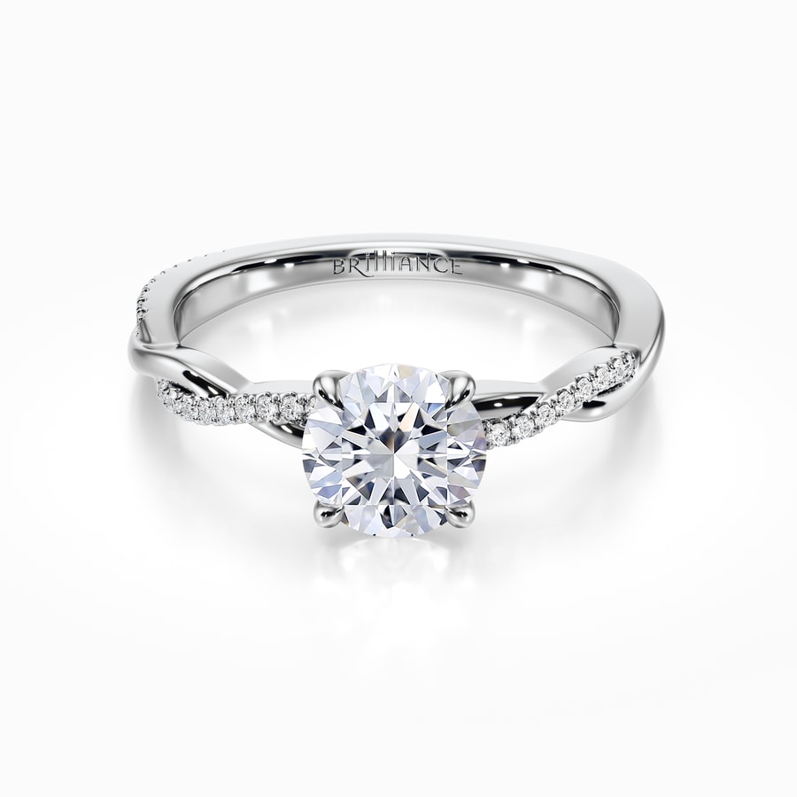 Twisted Band Diamond Engagement Ring in White Gold