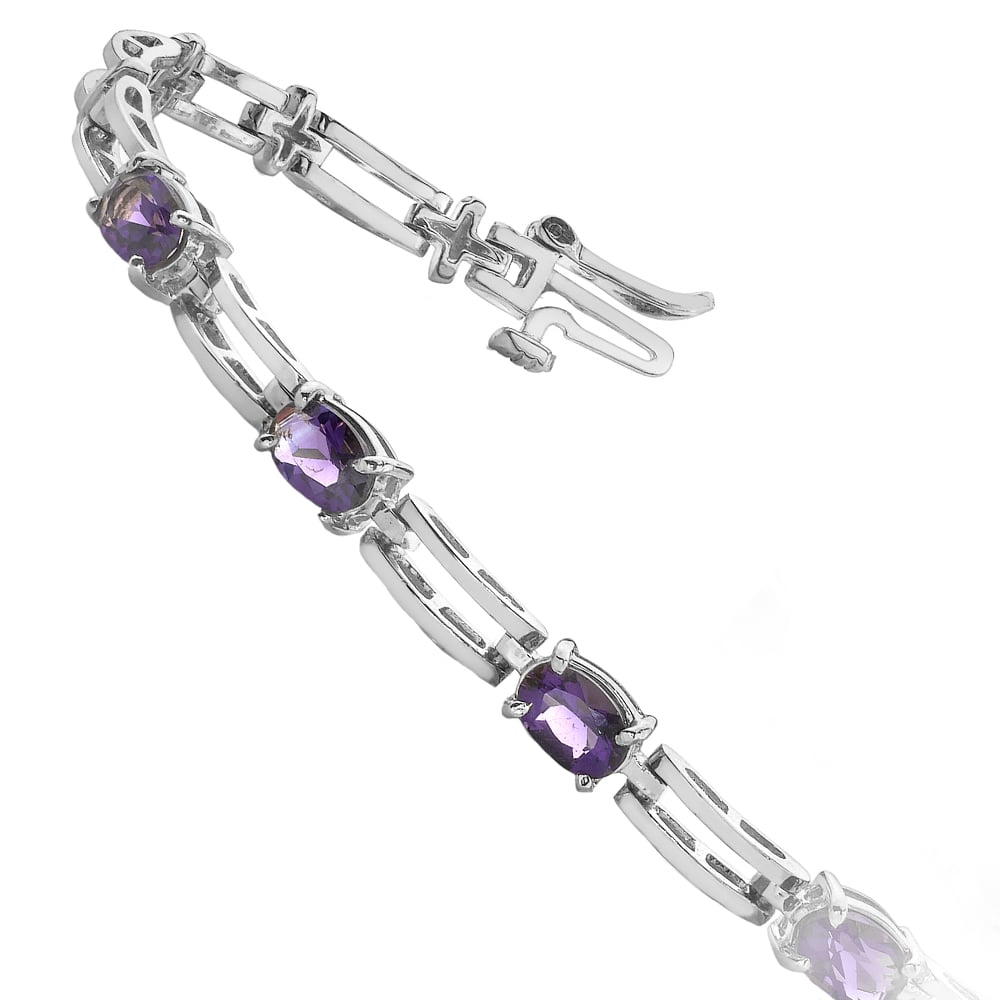 White Gold Bracelet With Amethyst Oval-Cut Gemstones (2 Ctw) | Thumbnail 02