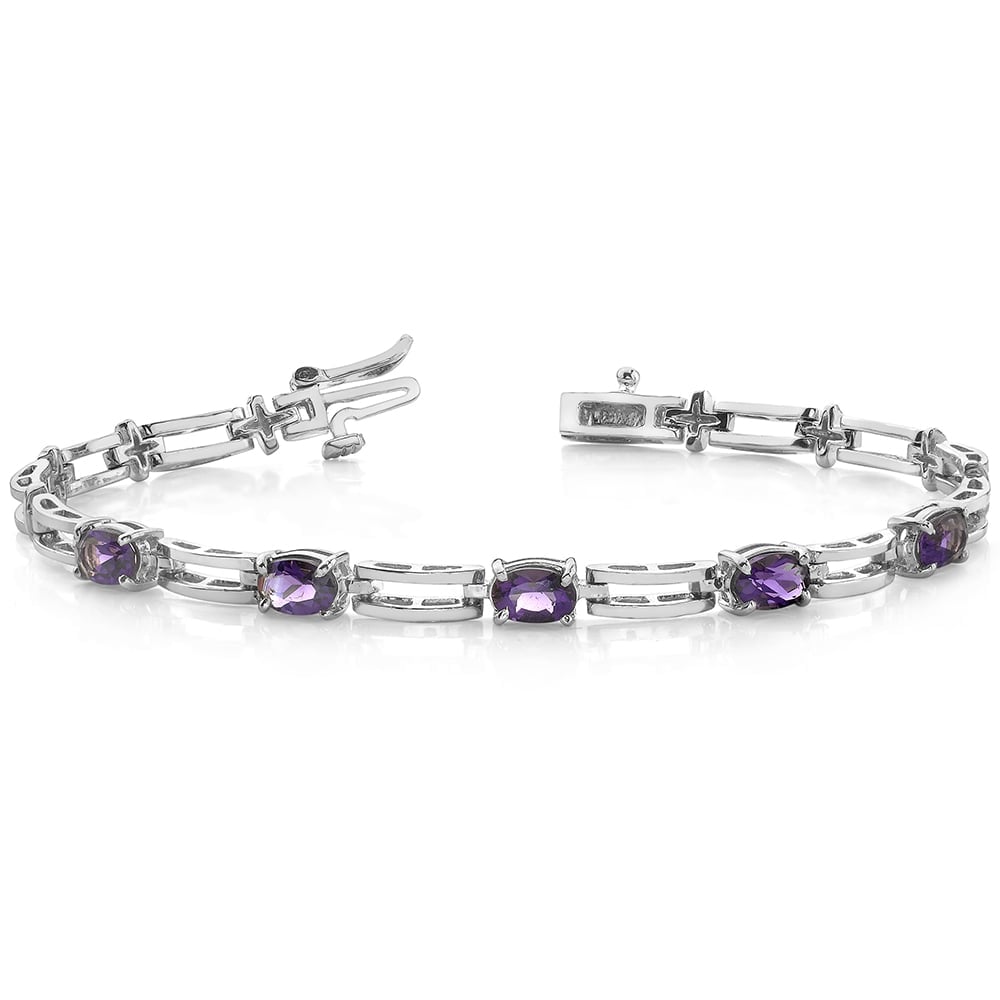White Gold Bracelet With Amethyst Oval-Cut Gemstones (2 Ctw) | Thumbnail 03
