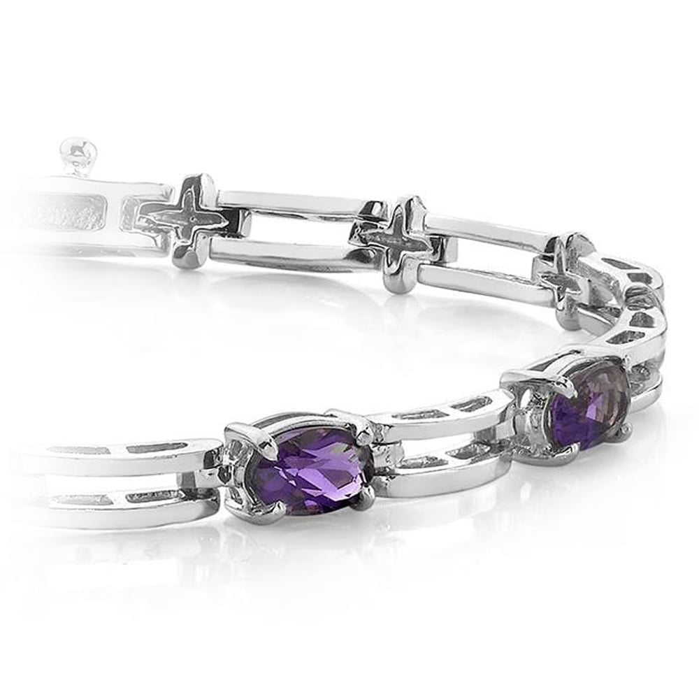 White Gold Bracelet With Amethyst Oval-Cut Gemstones (2 Ctw) | 01