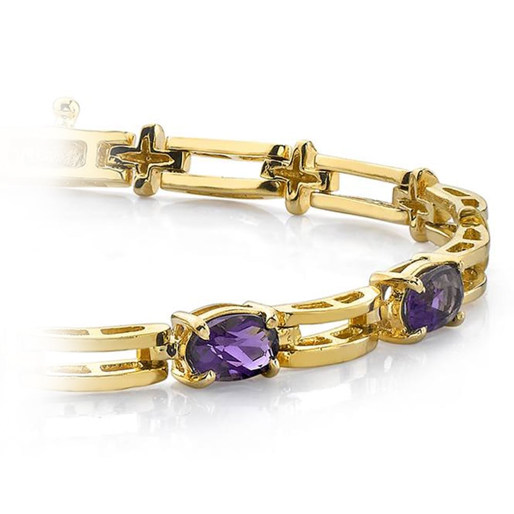 Gold Bracelet With Amethyst Oval-Cut Gemstones (2 Ctw) | 01
