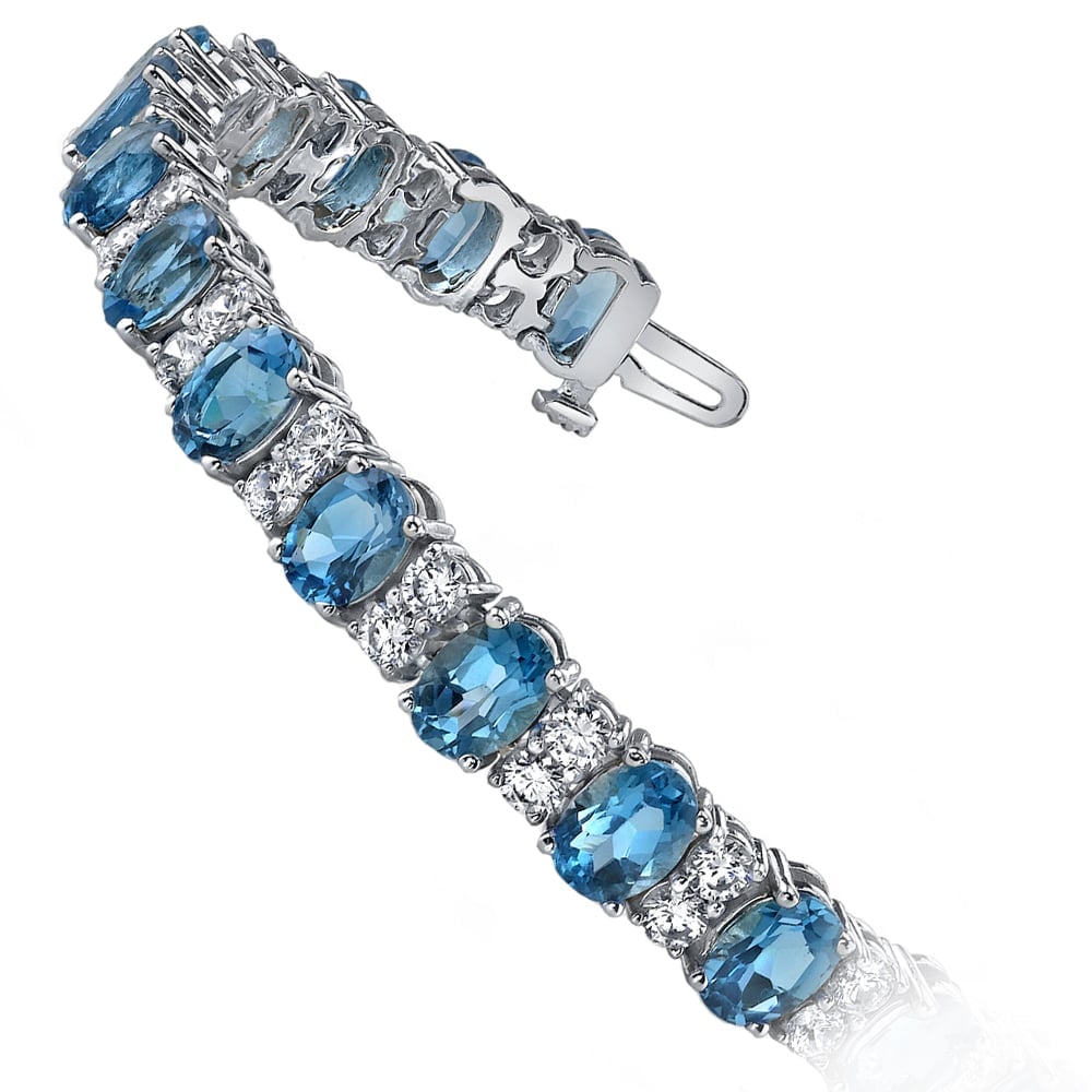 Swiss Blue Topaz Bracelet With Accent Diamonds In White Gold (17 Ctw) | 02