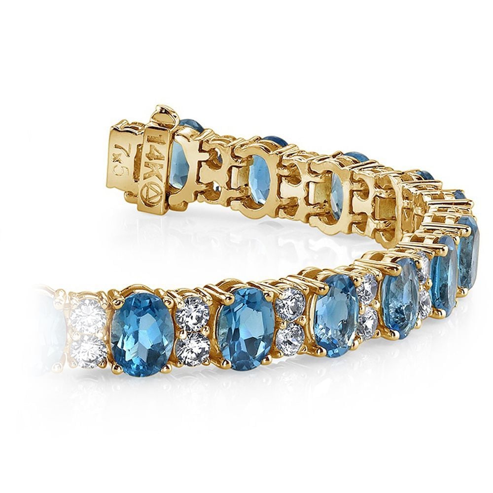 Blue Topaz Bracelet In Yellow Gold With Accent Diamonds | 01