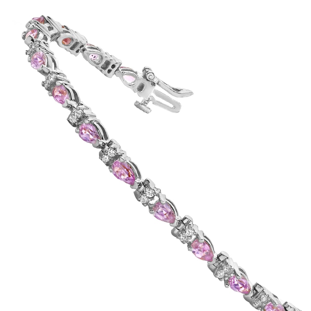 Pink Sapphire Bracelet With Diamond Accents In White Gold (10 Ctw) | Thumbnail 02
