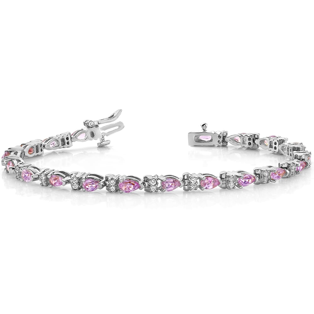 Pink Sapphire Bracelet With Diamond Accents In White Gold (10 Ctw) | 03