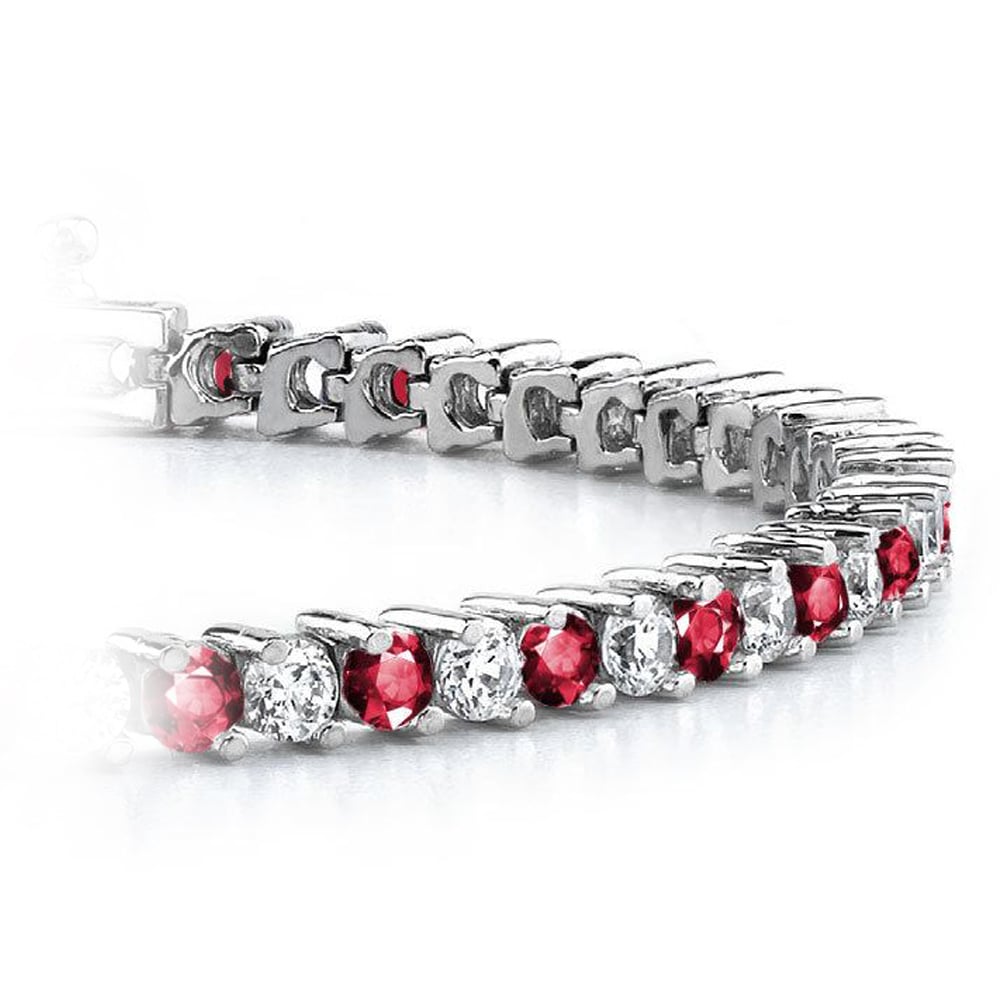 Ruby And Diamond Tennis Bracelet In White Gold | Zoom