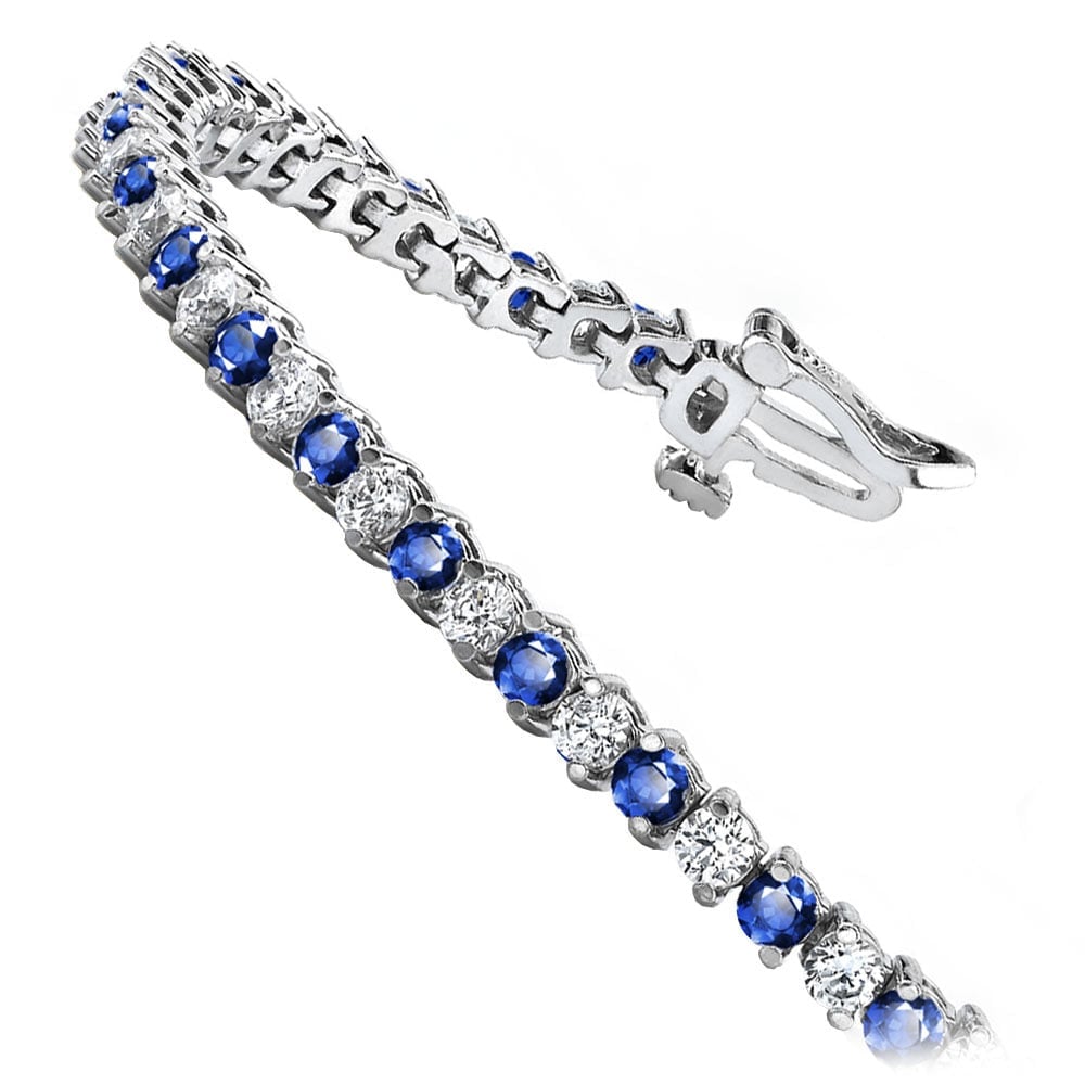 Diamond And Sapphire Bracelet In White Gold - Illusion Design | 02