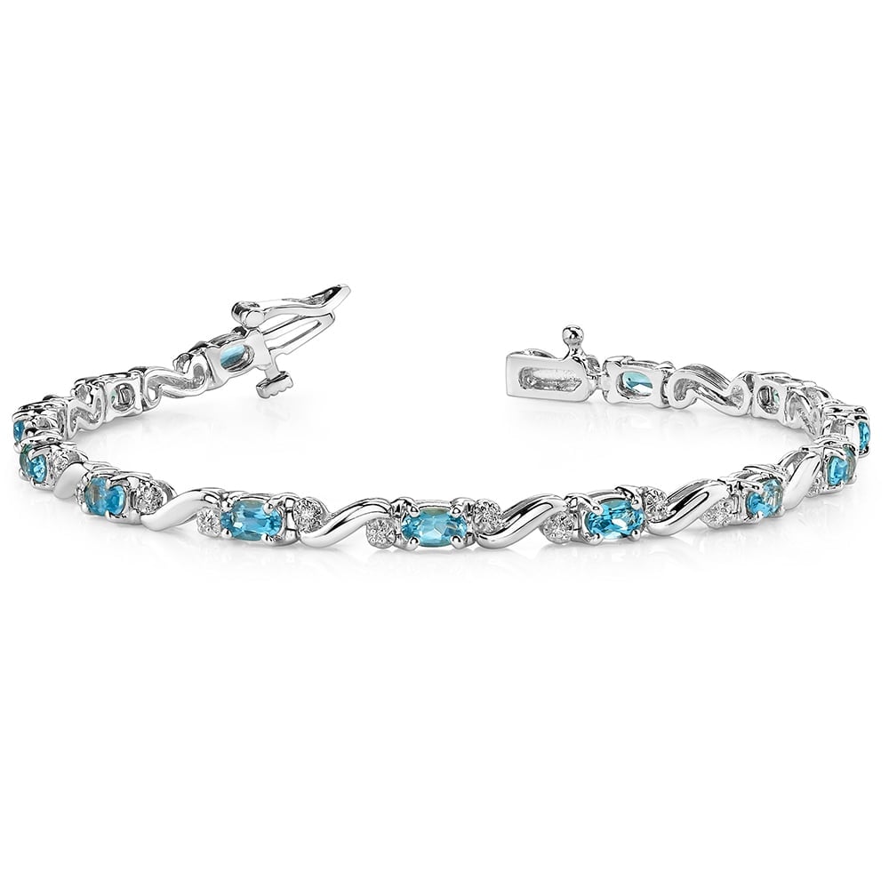 Blue Topaz Bracelet In White Gold With Diamond Accents | 03