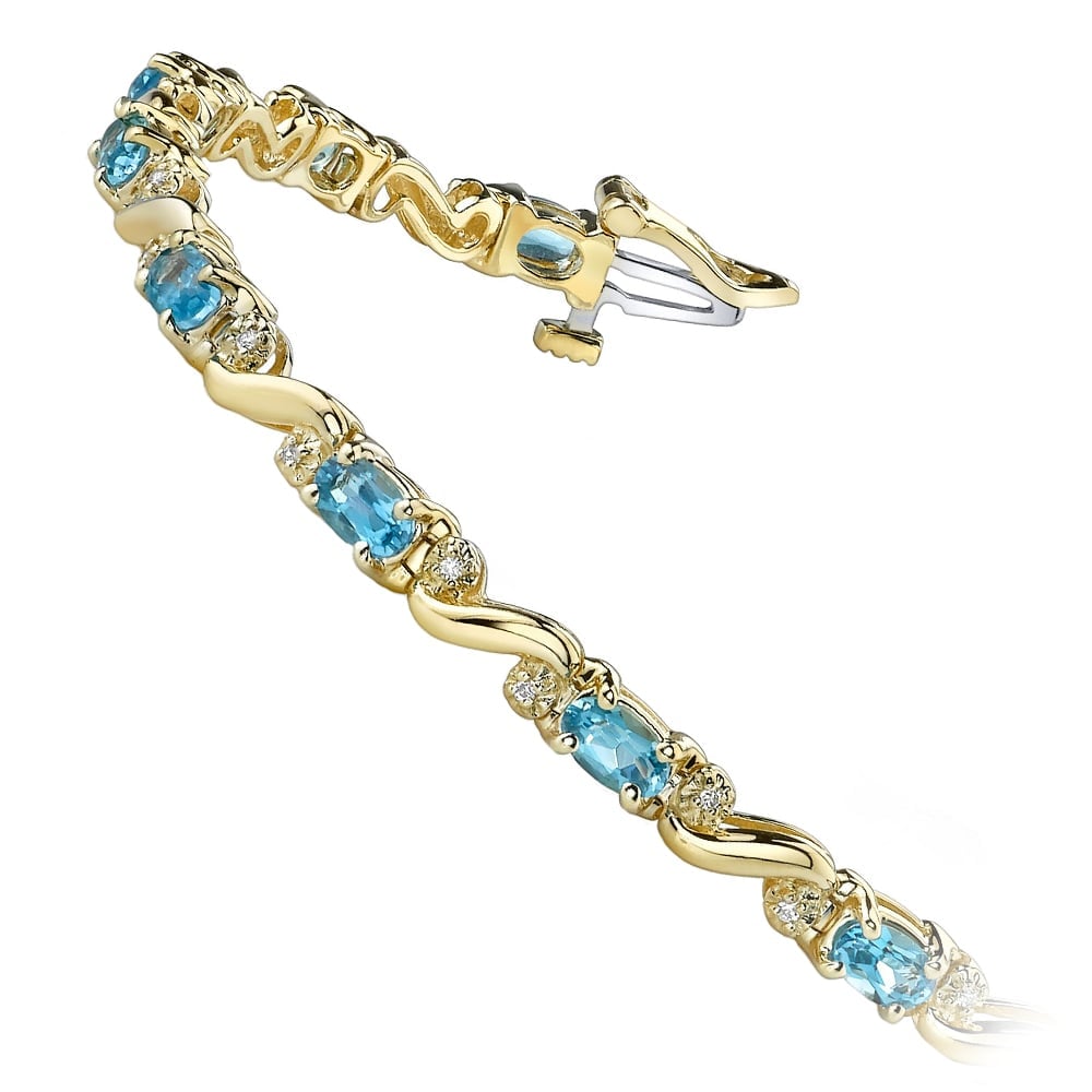 Blue Topaz Bracelet In Yellow Gold With Diamonds (4 Ctw) | 02