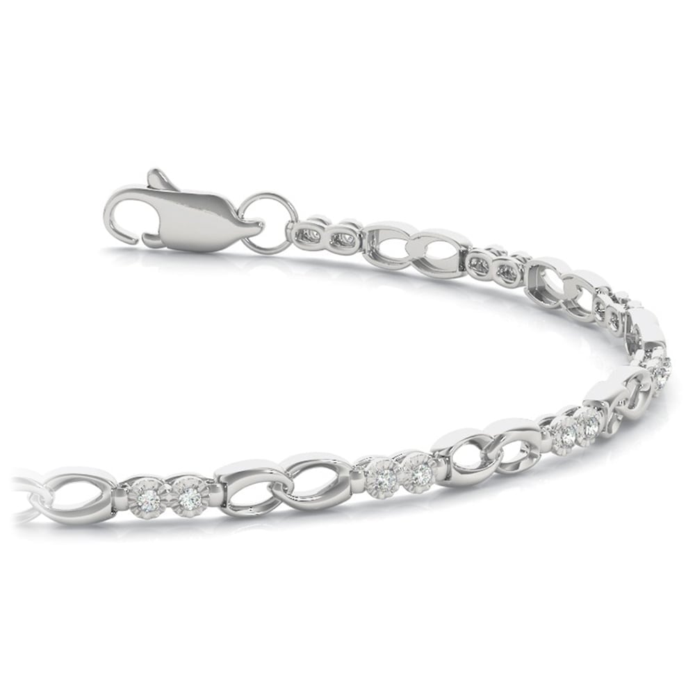 Delicate Link Diamond Bracelet in White Gold (1/8 ctw) | 01