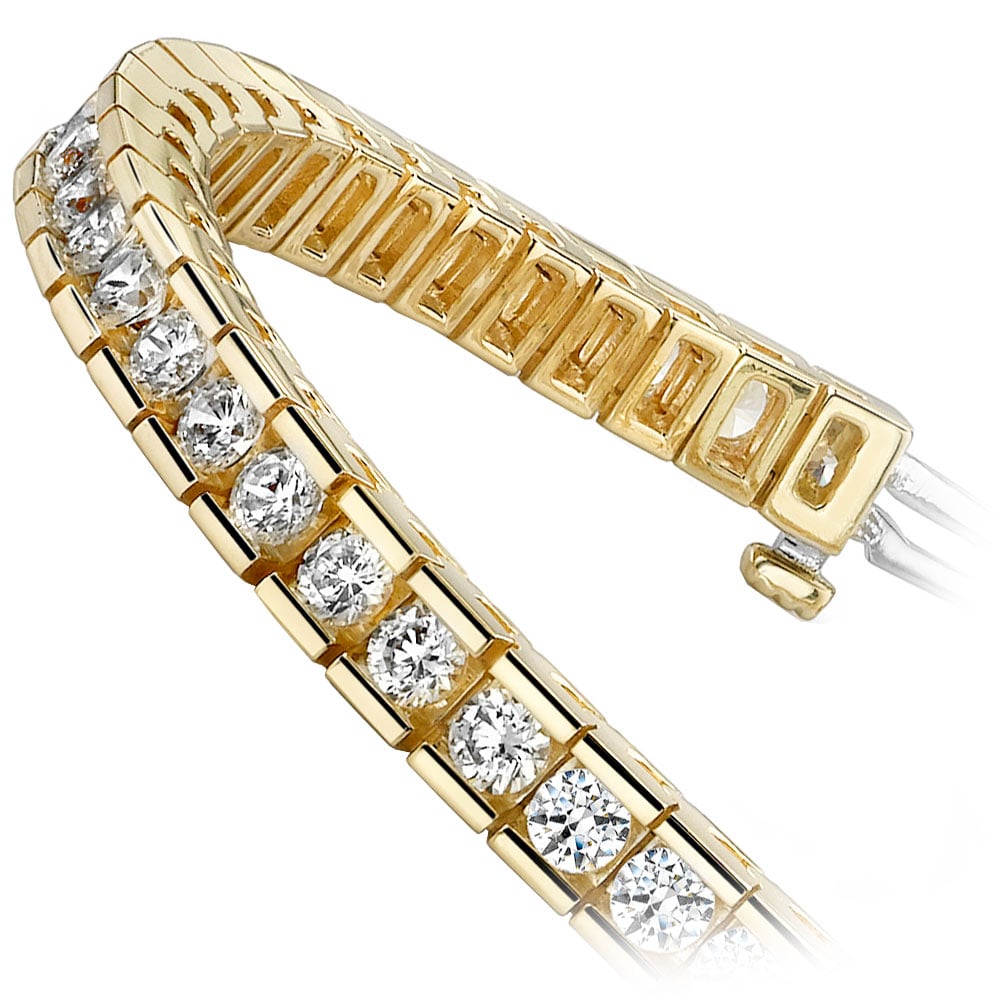 Yellow Gold Channel Set Tennis Bracelet With Round Diamonds (3 1/2 Ctw) | 02