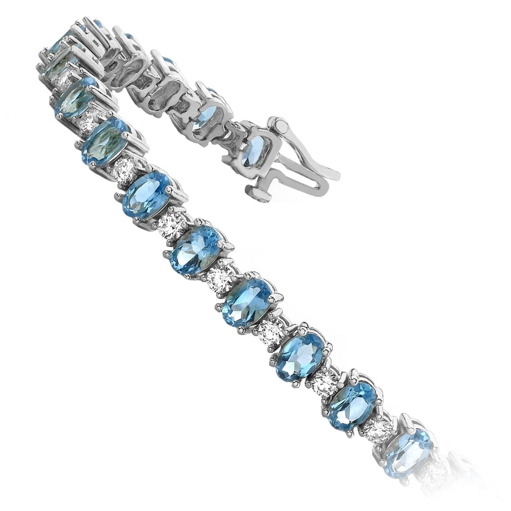 Blue Topaz Bracelet In White Gold With Diamonds (16 Ctw) | 02