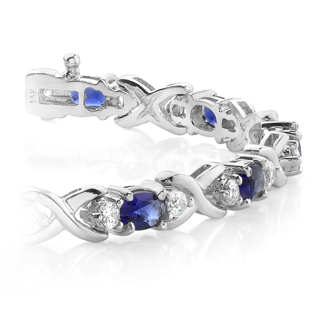 White Gold Sapphire Gemstone And Diamond Twist Bracelet  | Zoom