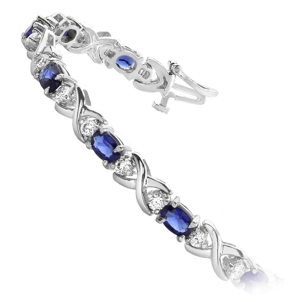 White Gold Sapphire Gemstone And Diamond Twist Bracelet  | 02