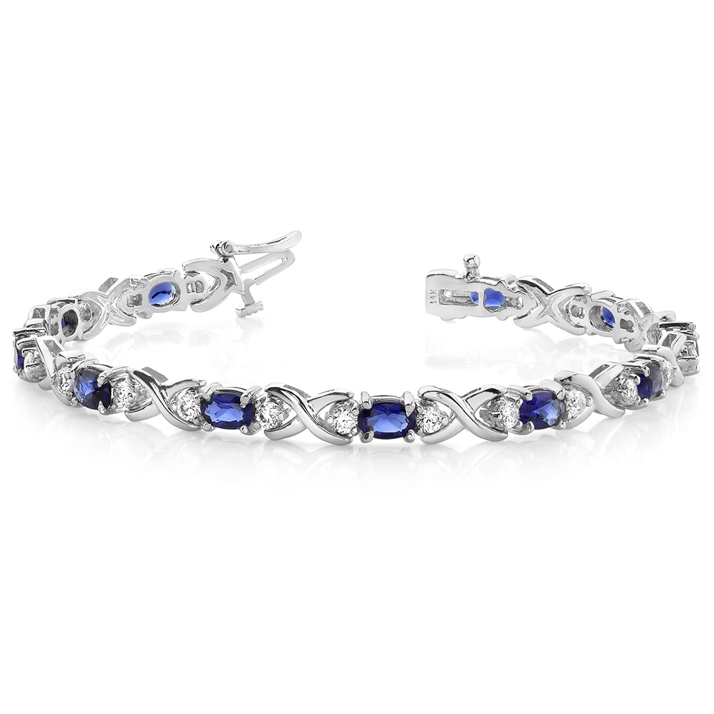 White Gold Sapphire Gemstone And Diamond Twist Bracelet  | 03