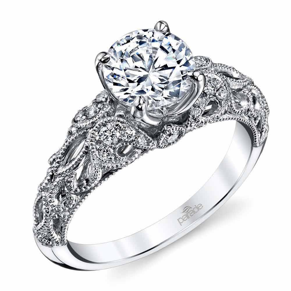 Antique Windowed Diamond Engagement Ring with Lyria Crown in White Gold by Parade | 01