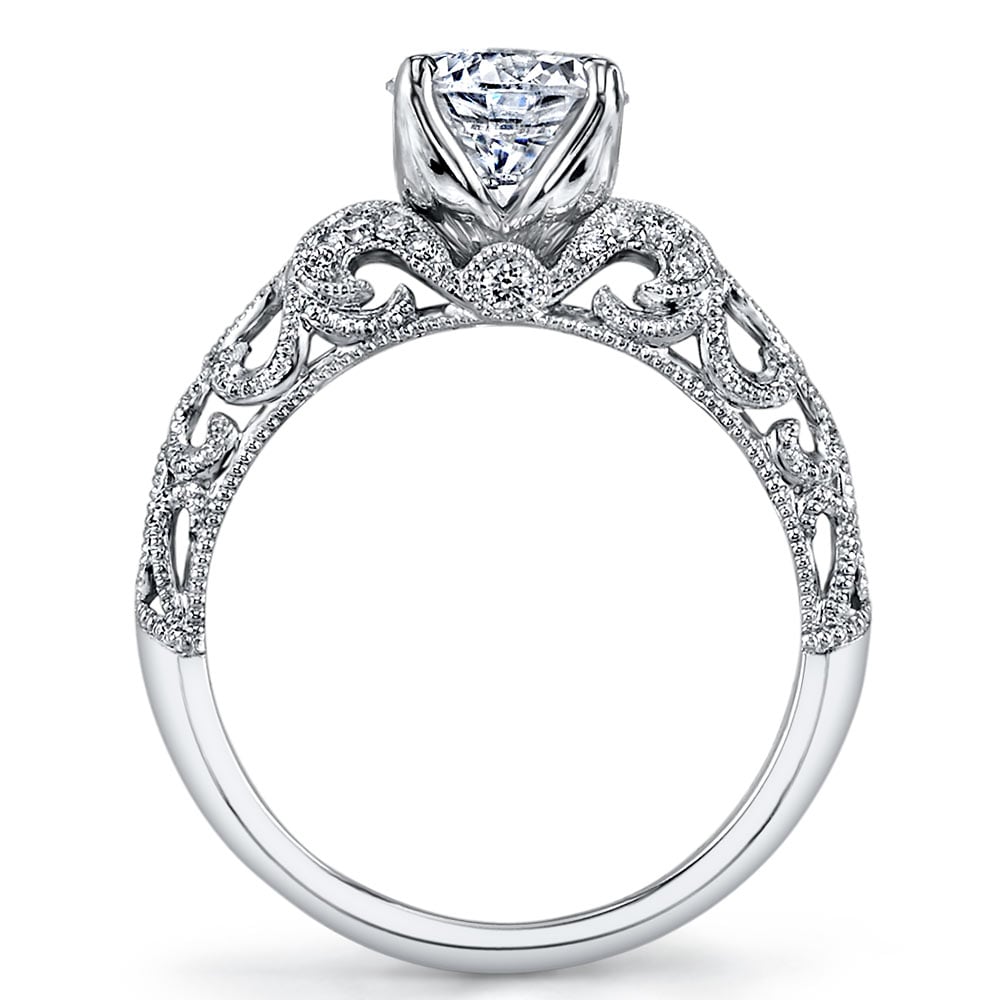 Antique Windowed Diamond Engagement Ring with Lyria Crown in White Gold by Parade | 03