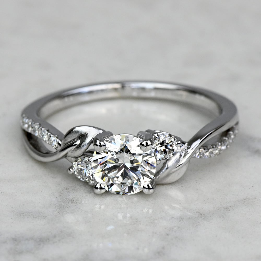 Three Stone Engagement Ring With Pave Band In White Gold By Parade | Thumbnail 02