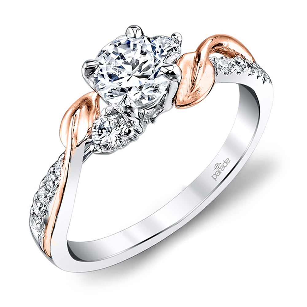 Rose And White Gold 3 Stone Engagement Ring | Pave Band