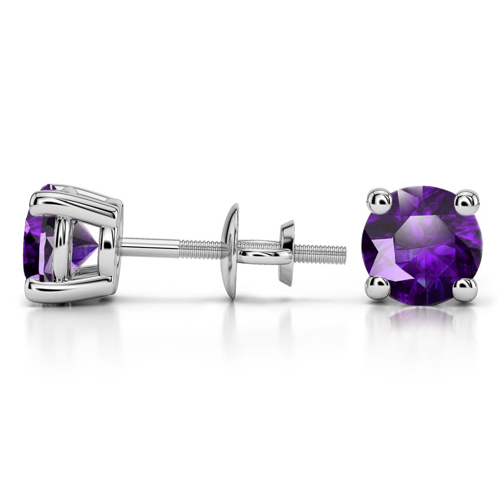 Purple Amethyst Stud Earrings In White Gold (6.4 Mm) | 03