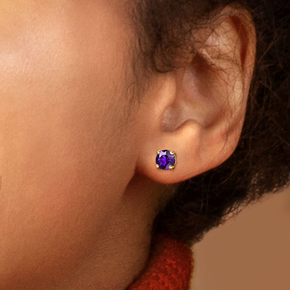 Purple Amethyst Stud Earrings In Gold (6.4 Mm) | 05