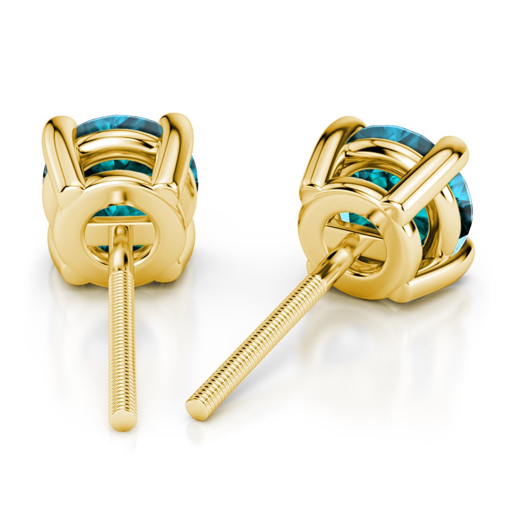 Round Aquamarine Stud Earrings In Gold (5.1 Mm)  | 02